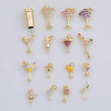 Gold PVD Wine Cup Drinks Glass Selection Charm Charm for Charm Bar Bracelets Necklaces Charms Gold Filled Charms Minimalist CZ Pave