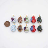 18K Gold PVD Ceramic Sea Shell Charm Colorful ceramic conch nautilus shell charms hmade painted porcelain vintage - Tarnish Resistant
