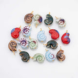 18K Gold PVD Ceramic Sea Shell Charm Colorful ceramic conch nautilus shell charms hmade painted porcelain vintage - Tarnish Resistant