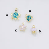 18K Gold PVD Starfish Jellyfish Sea Turtle fish ocean beach summer enamel charm s Charms - Tarnish Resistant