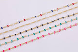Gold PVD Plated Enamel Chain Italian Figaro Style Enamel Chains White Black USA Flag Pink