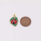Ladybug Leaf Charm enamel 18k Gold PVD Plated Tarnish Resistant