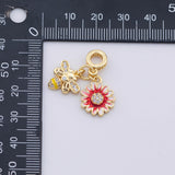 18K Gold PVD Plated Flower Bee CZ Pendant, Enamel Charm Bracelet Necklace for DIY Jewelry