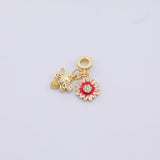 18K Gold pvd Plated Flower Bee CZ Pendant, Enamel Charm Bracelet Necklace for DIY Jewelry