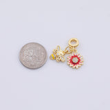 18K Gold PVD Plated Flower Bee CZ Pendant, Enamel Charm Bracelet Necklace for DIY Jewelry