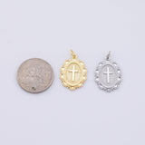 Cross charm oval charm 18K Gold PVD Plated Silver for Charm Bar Bracelets and Necklaces Charms Gold Filled Charms