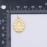 Cross charm oval charm 18K Gold PVD Plated Silver for Charm Bar Bracelets and Necklaces Charms Gold Filled Charms