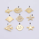 18K Gold PVD connectors starfish s dollar shell conch clam nautilus sea turtle ocean snail angel fish oyster beach summer charms - Tarnish R