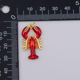Red enamel lobster crawfish charm Gold PVD Plated Tarnish Resistant