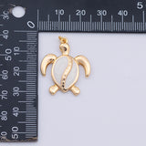 Sea turtle white enamel charm gold PVD plated tarnish resistant