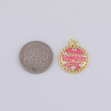 Pink Happy Birthday Charm 17mm Gold PVD Plated Tarnish Resistant