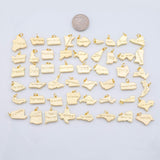 USA State Map Pendant, American States Gold pvd Plated Charms Dainty State Charm Bracelet Necklace for DIY Jewelry Making Supply