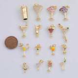 Gold PVD Wine Cup Drinks Glass Selection Charm Charm for Charm Bar Bracelets Necklaces Charms Gold Filled Charms Minimalist CZ Pave