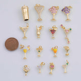 Gold PVD Wine Cup Drinks Glass Selection Charm Charm for Charm Bar Bracelets Necklaces Charms Gold Filled Charms Minimalist CZ Pave