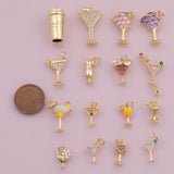 Wine Cup Drinks Glass Selection Charm 18K Gold Filled Charm for Charm Bar Bracelets Necklaces Charms Gold Filled Charms Minimalist CZ Pave