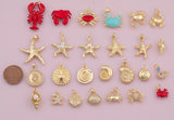 Crab Lobster Star Fish Ocean Mixed Charm Selection 18K Gold Filled Charm for Charm Bar Bracelets Necklaces Charms Gold Filled Charms Minimal