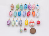 18K Gold PVD Colorful ceramic fish charm hmade painting ceramic porcelain animal flower vintage charm f heart - Tarnish Resistant