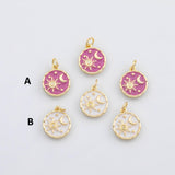 18K Gold PVD Pink enamel moon sun stars sky charm - Tarnish Resistant