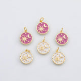 18K Gold PVD Pink enamel moon sun stars sky charm - Tarnish Resistant