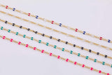 Gold PVD Plated Enamel Chain Italian Figaro Style Enamel Chains White Black USA Flag Pink