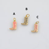 18K Gold PVD Cowboy Cowgirl Boots Western Charm 9x15mm s White Gold Charms - Tarnish Resistant