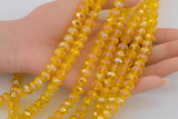 8mm or 10mm or 12mm Crystal Rondelle -2 or 5 or 10 STRANDS- Yellow AB