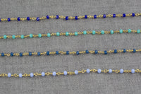 WHOLESALE Rosary Chain GOLD 3-4mm Jade Crystal Rosary Chain...wire wrapped chain gold plated by the YARD. New Colors!!