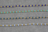 WHOLESALE Rosary Chain GOLD 3-4mm Jade Crystal Rosary Chain...wire wrapped chain gold plated by the YARD. New Colors!!