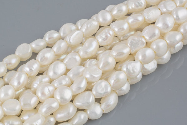 10-11mm Large Hole Freshwater Flat Side Potatoe Pearl, Half strands! Big Hole Beads