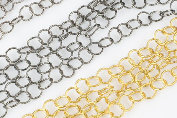 Textured Round Chain - Rosary-Style-Plated Chain - By the Yard