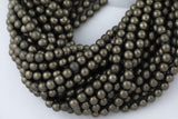 Natural Pyrite Full Strands-15.5 inches- Nice Size Hole-Polished Plain Round- 8mm, 10mm, 12mm- A quality A Quality Smooth