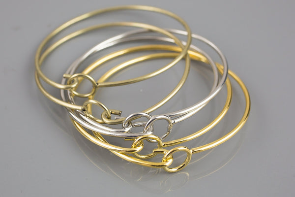 5 PCS Bangle Loop and Clasp Bangle Bracelet - Gold, Silver, or Antique Brass Plated - Charm Bracelet