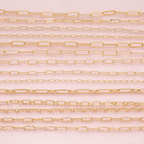 Paperclip chain selection 18k gold filled unfinished loose chain for bracelets and necklaces charm bar chain by the yard