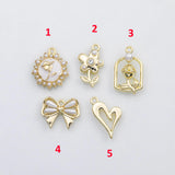 18K Gold pvd Flower bow ribbon pearl heart charm s Charms - Tarnish Resistant