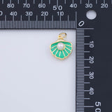 18K Gold PVD Sea shell clam shell pearl enamel charms - Tarnish Resistant JJJ