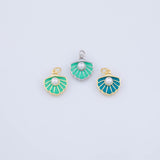 18K Gold PVD Sea shell clam shell pearl enamel charms - Tarnish Resistant JJJ
