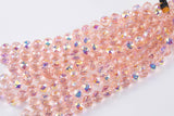 2str 10mm Crystal Beads Round Faceted Pink AB 6" strands
