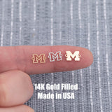Letter M Varsity Font Letter Football Connector Michigan 14K Gold Filled 925 Silver Sport Connectors Bracelet or Necklace Permanent Jewelry