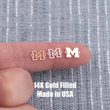 Letter M Varsity Font Letter Football Connector Michigan 14K Gold Filled 925 Silver Sport Connectors Bracelet or Necklace Permanent Jewelry