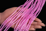 Cats Eye- Selenite Quartz- High Quality in Smooth Barrel 4x6mm- Full Strand 15.5 inches Long- Fusia Pink