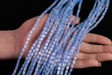 Cats Eye- Selenite Quartz- High Quality in Smooth Barrel 4x6mm- Full Strand 15.5 inches Long- Umbre Light Blue