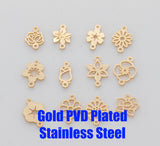 Gold PVD Plated Stainless Steel Birth Month Flower Connector - 14Kt Gold Filled Sterling Silver - Flower Connectors Permanent Jewelry Supply