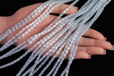 Cats Eye- Selenite Quartz- High Quality in Smooth Barrel 4x6mm- Full Strand 15.5 inches Long- Light Aqua