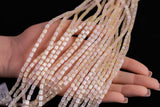 Cats Eye- Selenite Quartz- High Quality in Smooth Barrel 4x6mm- Full Strand 15.5 inches Long- Umbre Light Peach