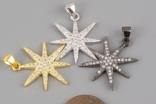 Starburst CZ Gold Pave 23mm Pendant star c.z.