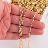 Bar Long and Short Chain 3mm Brass Ion Gold Plated Tarnish Resistant - sold by the yard