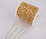 Bar Long and Short Chain 3mm Brass Ion Gold Plated Tarnish Resistant - sold by the yard