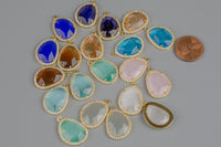 2 pcs 16X24mm Irregular Gold Bean Shaped Crystal Bezzeled With CZ Matching Earing Charm