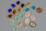 2 pcs 16X24mm Irregular Gold Bean Shaped Crystal Bezzeled With CZ Matching Earing Charm