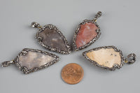 Pendant or Connectors!! ARROWHEAD Pave Hematite Diamond Crystals Wrapped 1.5 inches -- Made out of natural jasper-- Exclusive Item!!!